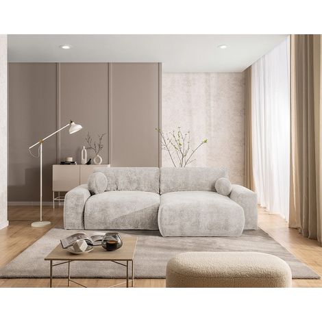 Constance - canapé d'angle réversible 4 places convertible avec coffre en velours relief - beige (1/5)