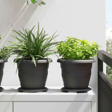 Runder Blumentopf 6 pcs Schwarz Ø 22 x 18 cm Kunststoff