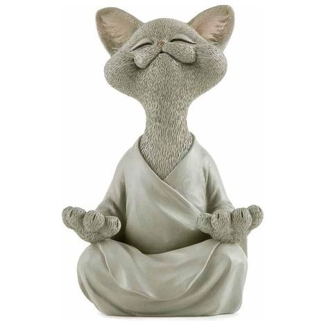 Statue de chat - Statue de méditation - Design ludique et joyeux en posture de yoga - 1 pièce - Décoration pour jardin, balcon et intérieur - Gris (1/5)