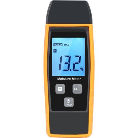 Medidor de humedad para paredes y madera, comprobador de fugas, detector de humedad, medidor de contenido de agua para mortero de cemento con pantalla LCD retroiluminada (amarilla). (1/5)