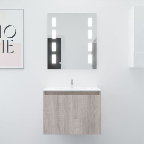 Meuble PROLINE 70 cm avec plan vasque et miroir Prestige- Bois- Plan vasque en Céramique (1/5)