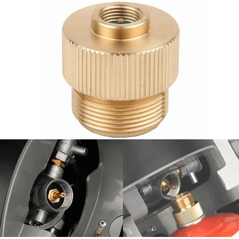 Adaptateur de valve pour réservoir de réchaud à gaz de camping (1 pièce) : 1"-20 UNF vers 7/16"-28 UNF. Accessoire compatible avec les réservoirs de gaz MAPP et les réchauds portables. (1/4)