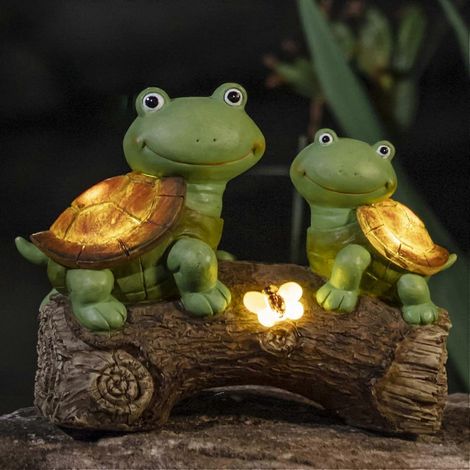 Statues de tortues marines pour jardin - Adorables têtes de grenouilles en forme de tortues marines, décorations printanières d'intérieur et d'extérieur avec lumières LED solaires, pour jardin et pelo (1/4)