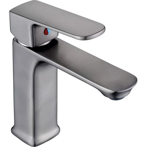 Robinet de lavabo carré en laiton, monotrou, pour eau chaude et froide, robinet de meuble-lavabo avec socle, monotrou - gris anthracite
