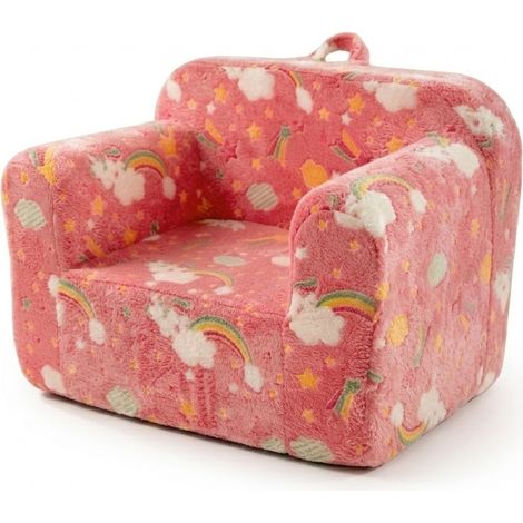 Fauteuil Enfant Siège Mousse avec Accoudoirs Housse Amovible Motif Cartoon pour Salon Chambre Tissu Rose (1/4)