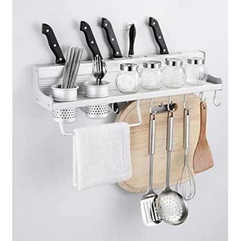 Kitchen Wall Shelf Multifunctional Spice Rack Kitchen Organizer for Hanging Kitchen Utensils with 10 Hooks (1/4)