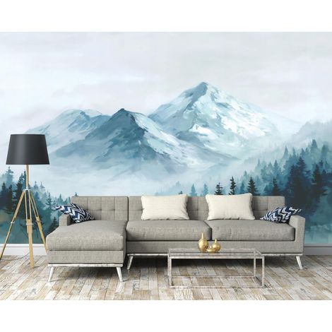 Fototapete Berge Wald Natur Landschaft, für Wohnzimmer und Schlafzimmer, 150 x 105 cm – Komplettset inkl. Kleister & Anleitung (1/5)