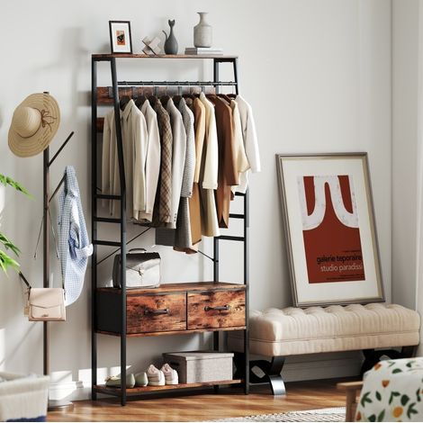 Mueble de recibidor con zapatero, 10 ganchos, 80 x 30 x 180 cm, marrón HAVRYA (1/4)