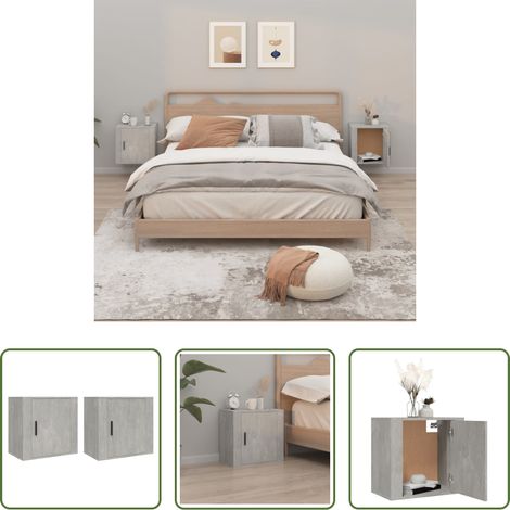 vidaXL Betonfarbe - Wand-Nachttische 2 Stk. Betongrau 50x30x47 cm (1/5)