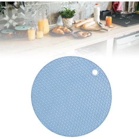 Rutschfeste Gummimatte mit 18 cm Durchmesser und 0,5 cm Dicke. Hervorragende Wärmedämmung. Küchenmatte für heiße Speisen und Tassen. Blau.