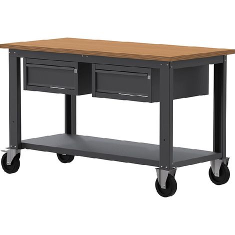 Banco da lavoro con ruote SOGI X3N105LR- 1.5 m - piano in legno - 1 + 1 cassetti - grigio antracite (1/4)