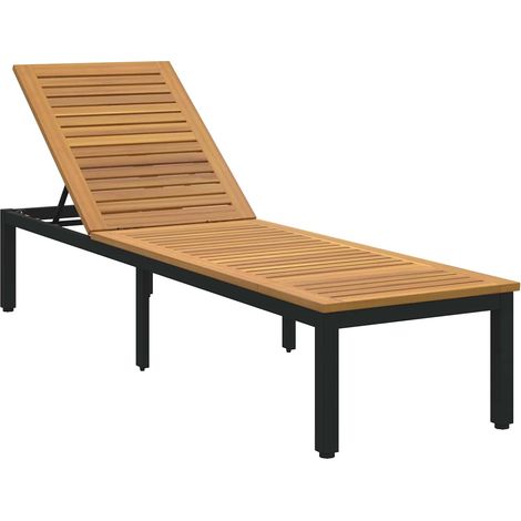Sonnenliege Schwarz 200 x 55 x 35 cm Massivholz Akazie