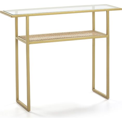 Konsole 100x27x80 Glass/Rattan/Gold Metall Möbel/Konsolen für alle Stile, um zu Hause eine Note zu verleihen (1/3)