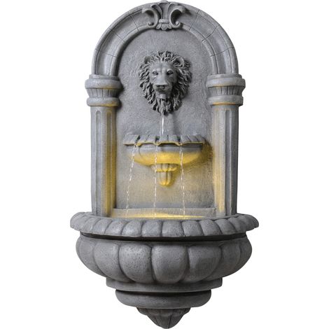 Teamson Home fontaine murale extérieure tête de lion LED pierre naturelle