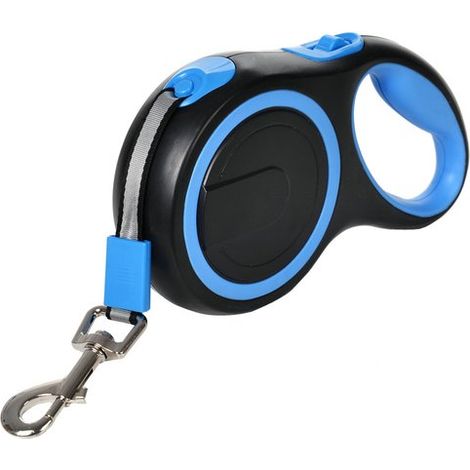 Guinzaglio retrattile blu per cani con protezione anti-attorcigliamento, lungo 8 metri e con portata fino a 50 kg, robusto e resistente, dotato di meccanismo autobloccante. (1/4)