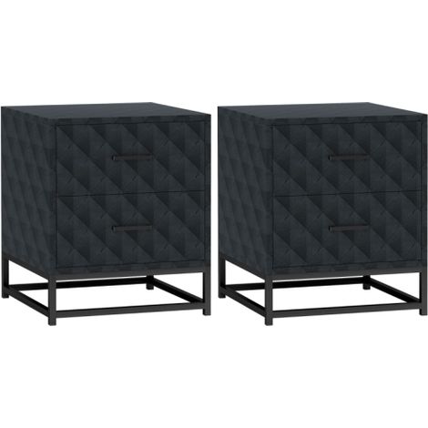 Set of 2 Modern Bedside Tables with 2 Drawers,Stylish Nightstands for Bedroom and Living Room,Durable Steel Legs,Black Storage Cabinets