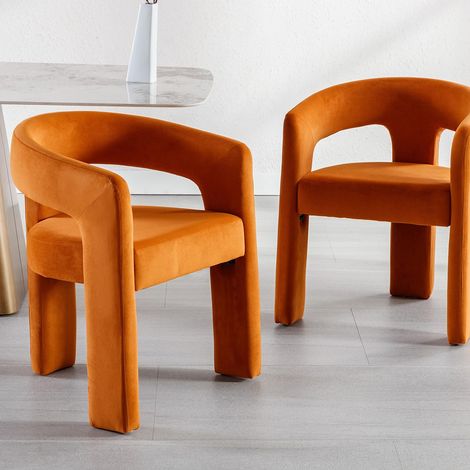 Wahson Velvet Dining Chairs 2Pcs – Chic Curved Backrest Armchairs for Kitchen, Living Room, Cafe, Orange