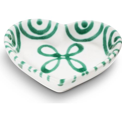 Gmundner Keramik Grüngeflammt, Herzschale (L:10cm)