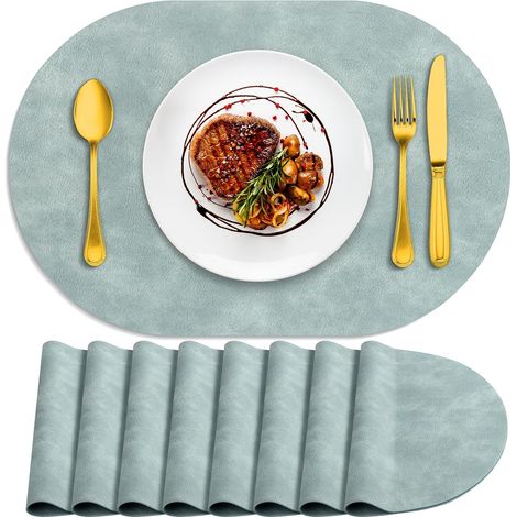 Lot de 8 sets de table ovales résistants à la chaleur, lavables, 30,5 x 43,2 cm, imperméables et faciles à nettoyer pour cuisine, salle à manger, bleu clair'Bleu Ciel 8Pcs, 12" x 17"'Bleu Ciel'8Pcs, 1 (1/5)