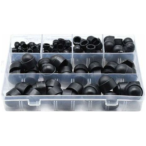 145 pièces PE couvre-boulons Kits d'assortiment d'écrous à capuchon à vis Insérer des capuchons de contre-écrou pour vis Boulons 6 tailles disponibles avec bote de rangement,Le noir (1/4)