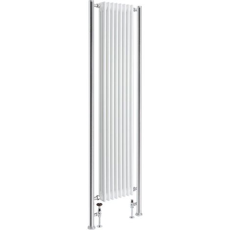 Milano Windsor White Vertical Triple Column Cast Iron Style Radiator with Chrome Extension Pipes - 2030mm x 545mm (1/5)