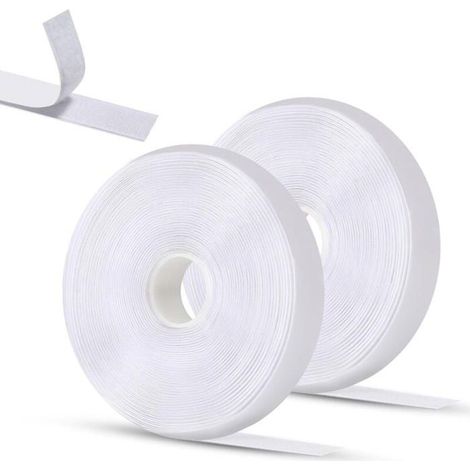 Lot de 2 rubans adhésifs scratch 5 m x 2 cm – Blanc, double face – Cadres, fixations – Puissant (1/4)