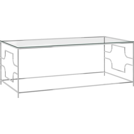 Table basse Argenté 120x60x45 cm Acier inoxydable et verre