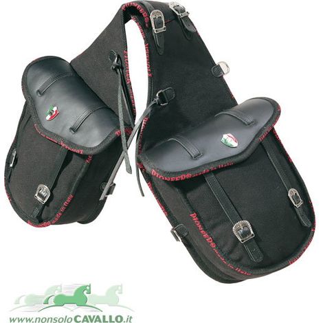 Braun - Doppelte Pioneer Satteltasche aus Baumwolle und Leder mit Kordelzug (1/4)