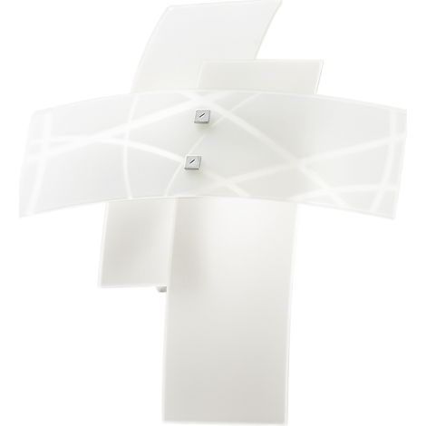 Frida - Applique 2 Lumières E14 En Verre Blanc Satiné - Structure Chromée, Croisé, Max 2X42W, Sans Ampoules (1/3)