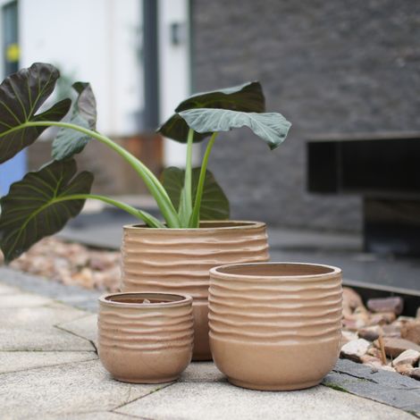 Pot de fleurs en céramique Ø 20 cm, marron clair brillant, avec trous de drainage HAVRYA (1/5)