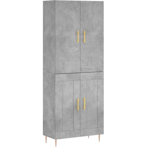 Buffet bahut commode armoire meuble de rangement organisateur cuisine salle de séjour salon haut 69,5 x 34 x 180 cm bois d'ingénierie gris