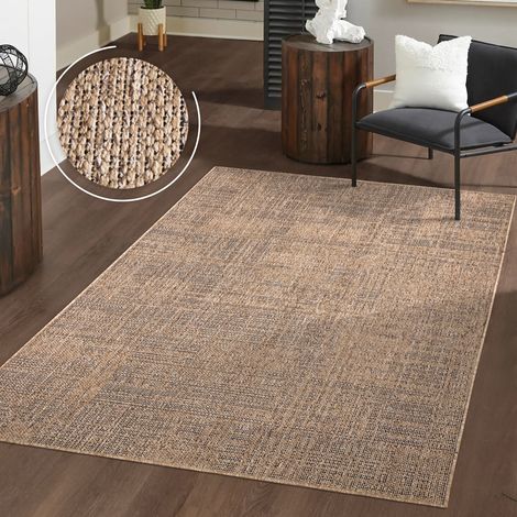 Waschbarer In-& Outdoorteppich Wetterfest Terrasse Unifarben Melierte Optik Boho 80 cm x 150 cm Beige Rechteckig (1/5)