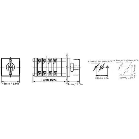 Commutateur universel, commutateur rotatif de positionnement, 2 positions, 2 couches, LW12D-16-9.0414.2, 220-380V, 16A. (1/4)