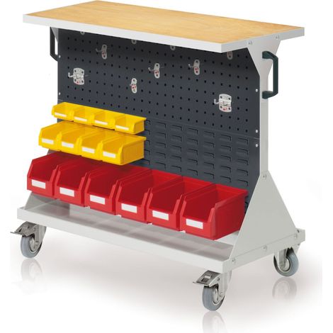 Kappes RasterMobil® Größe 2 - 1000x930x500mm - 2x Lochplatte 2x Schlitzplatte - Auflageboden aus Stahlblech inkl. Multiplexwerkbankplatte - anthrazitgrau