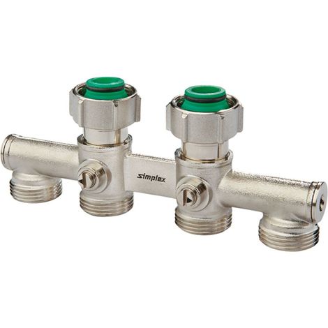 Flamco Blocco a 4 vie D2 passaggio compl. G3/4i x G3/4a ottone nichelato con cono, F10059