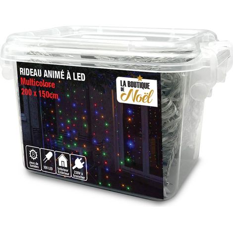 Rideau lumineux électrique à LED - 200 x 150 - Multicolore