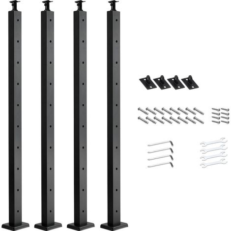 Poteau de Garde-Corps en Câble, 4 Pièces, 91,4x5x5 cm, Acier Inoxydable Noir, Trous Pré-percés, Supports Horizontaux et Courbes (1/5)
