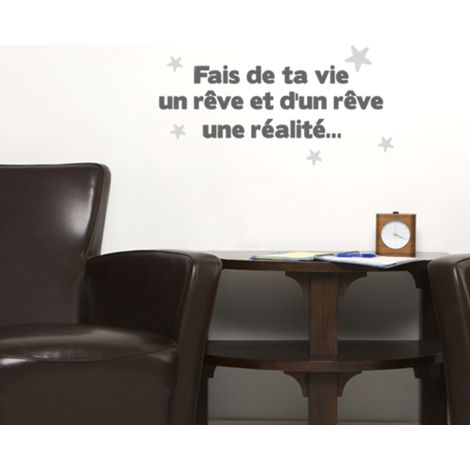Autocollant décoratif 68 cm X 24 cm, citation Antoine de St Exupéry: "Fais de ta vie un rêve et d'un rêve une réalité" - Sticker mural (1/2)