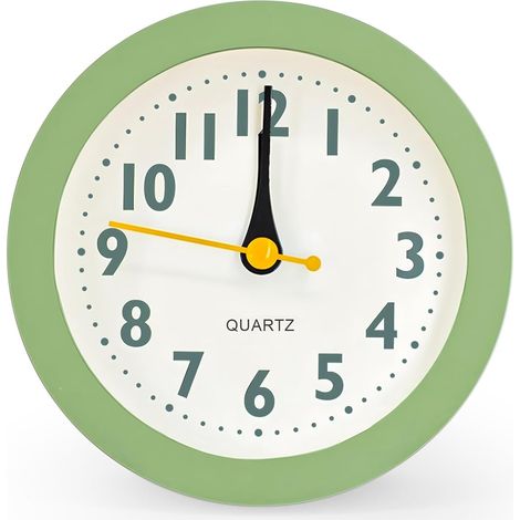 Avec veilleuse, réveil rond, réveil pour enfants, sans tic-tac, réveil éducatif, réveil numérique pour chambre à coucher (vert foncé) (1/5)