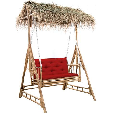 Balancelle de jardin Mobilier de jardin 2 places - feuilles de palmier et coussin 202cm Bambou BV674585 - BonneVie (1/5)