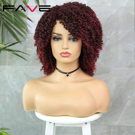 Perruque synthétique FAVE noire et brune afro frisée, cheveux synthétiques afro bouclés résistants à la chaleur, cheveux volumineux pour femmes noires