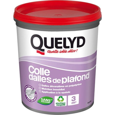 Quelyd Colle Dalles de Plafond Polystyrène – Colle en Pâte Prête à l'Emploi pour Dalles, Poutres, Moulures et Panneaux Isolants Légers – Intérieur – Sans Solvant – Blanc – Seau de 1 kg (3 m²)