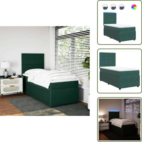 Testiera regolabile - vidaXL Giroletto a Molle con Materasso Verde Scuro 90x190 cm Velluto - Letto con materasso a molle