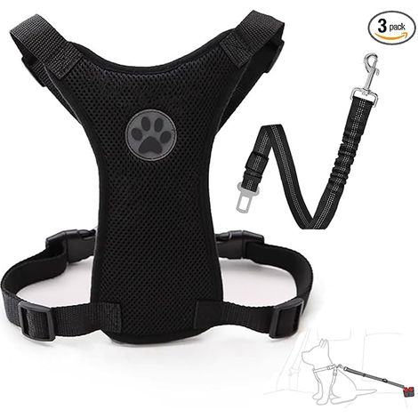 Dog Car Harness, Adjustable Mesh Vest with Elastic Safety Belt (Black, S) (1/5)