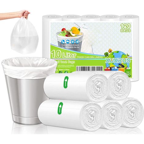 Sacs Poubelle 10L Blancs Pour Salle De Bain, 120 Pièces (1/5)