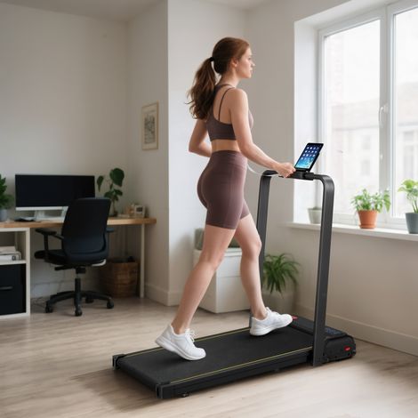 Tapis Roulant Pliable avec Inclinaison Réglable, Vitesse 1-10 km/h, Affichage LED et Télécommande, Noir (1/5)