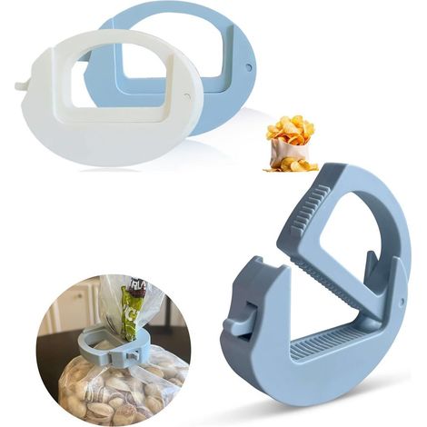 Set di 2 clip magnetiche riutilizzabili e portatili per sacchetti alimentari. Ideali per patatine, snack, cereali, pane e surgelati. Manici con gancio inclusi.