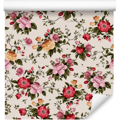Carta da parati con rose colorate in stile acquerello per soggiorno e camera da letto, 50x1000 cm (1/5)