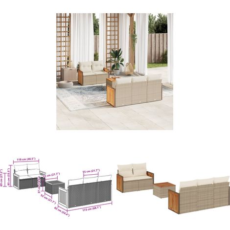 6-tlg. Garten-Sofagarnitur mit Kissen Beige Poly Rattan - Gartenmöbel - Outdoor Möbel - Rattan Gartenmöbel - Lounge Set - Esstisch - Home & Living (1/3)