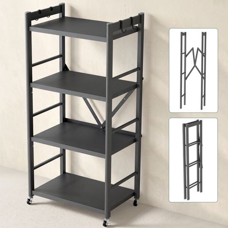 Mai & Mai Chariot de Cuisine à 4 Niveaux Desserte Mobile Gris en Acier Galvanisé Étagère de Cuisine à Roulettes Support pour Petits Électroménagers Meuble de Rangement Reglo-13 (1/5)